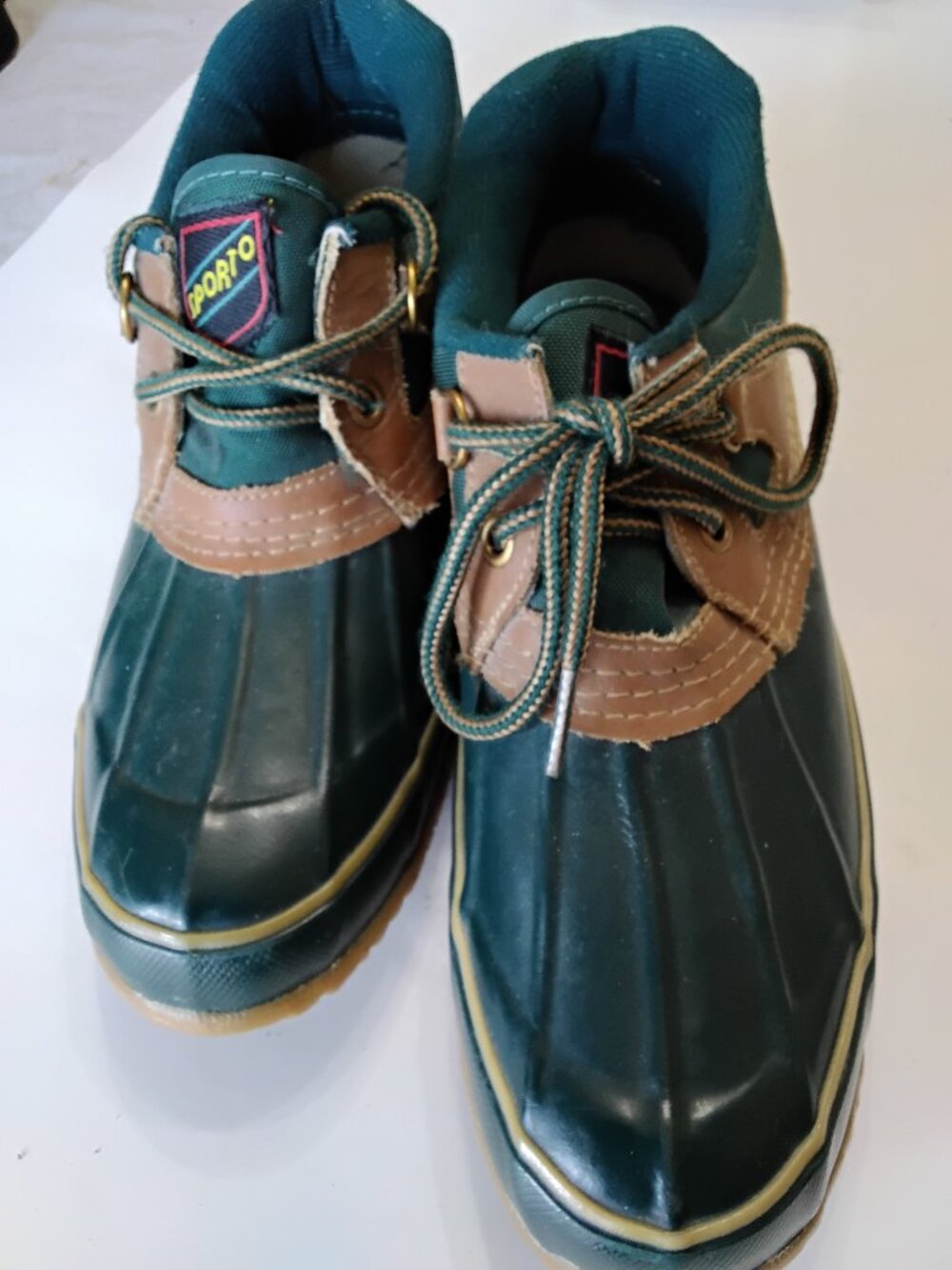 Vintage 80s Sporto Thermolite Ankle Duck Boots Forest Green/Tan Women's Size 8